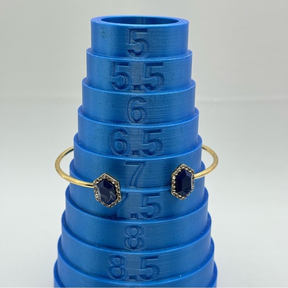 Gold Tone Blue Lucite Crystal Halo Cuff Bracelet Open Flexible Bangle - Picture 4 of 8